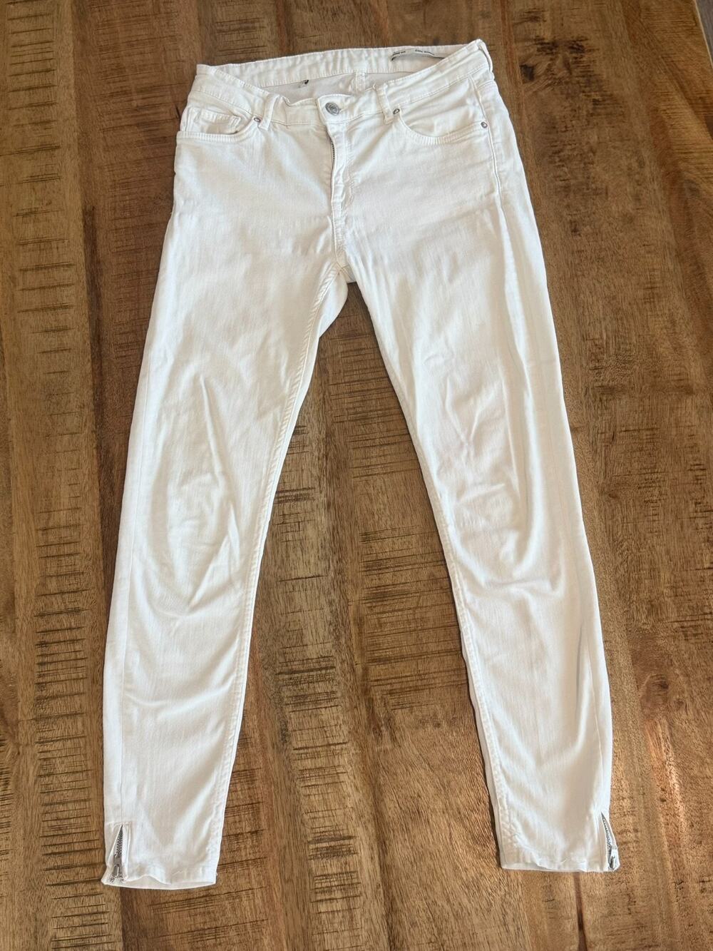 Zara Woman White Ankle Zip Skinny Jeans US Size 6 Mid Rise Slim Fit Denim